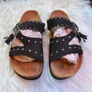 Betula by Birkenstock Krystle black leather slip-on sandals Sz 9 W 7 M